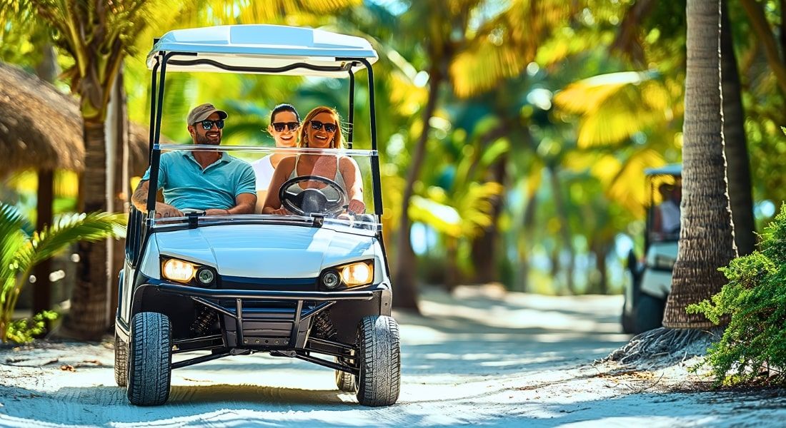 Family Renting a Golf Cart on Anna Maria Island