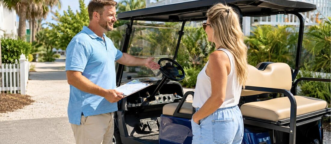 The Face-to-Face Golf Cart Handoff Families Remember All Week ? golf cart handoff Anna Maria Island